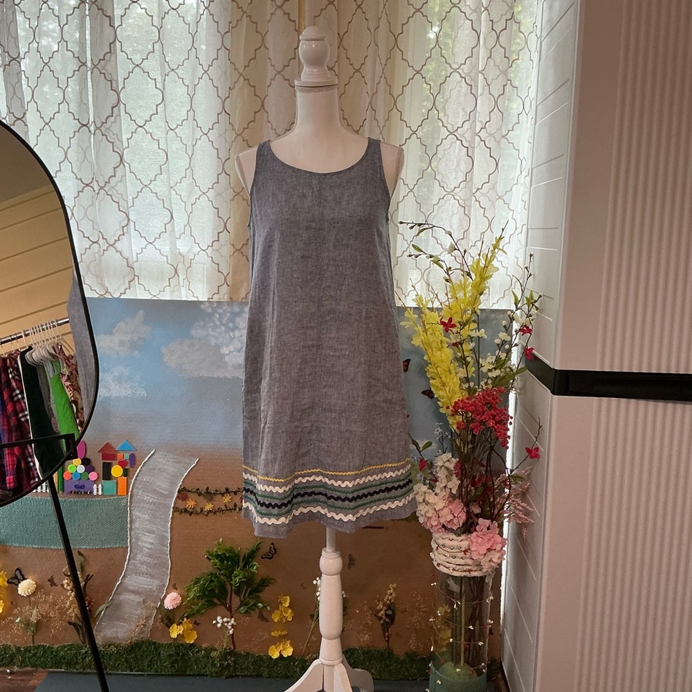 For Cynthia Denim Blue Midi Dress with Colorful Hem